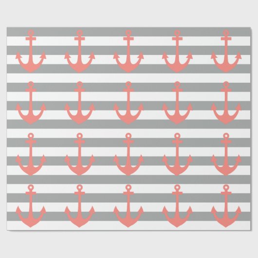 Papier Cadeau Gris et blanc avec corail Ancre nautique (Plat)