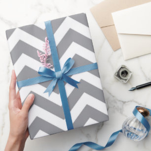 Papier Cadeau Gris et blanc Chevron épais Mariage Anniversaire V