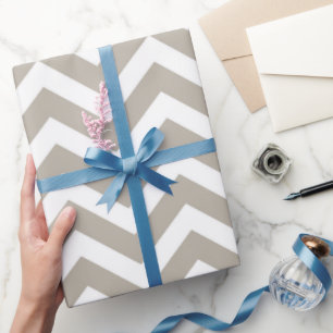 Papier Cadeau Gris et blanc Chevron épais Mariage Anniversaire V