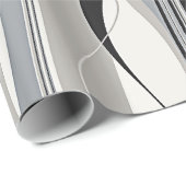 Papier Cadeau Gris et blanc onduleux de noir de rayures (Coin rond)