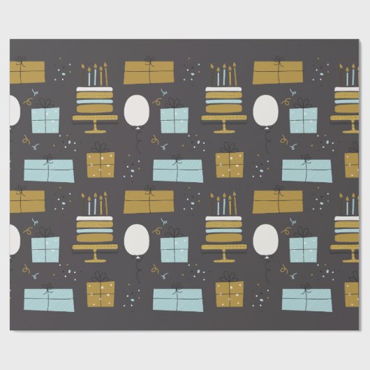 Papier Cadeau Gris et mignon doré Illustré Cadeau d'anniversaire (Plat)