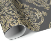 Papier Cadeau Gris et or Damask vintage (Coin rond)