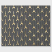 Papier Cadeau Gris et or feuille tour Eiffel Paris (Plat)