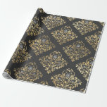 Papier Cadeau Gris et or Vintage Damas<br><div class="desc">Papier d'emballage vintage damassé gris et or paris.</div>