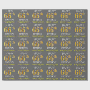 Papier Cadeau Gris, Faux Or "Joyeux 66e ANNIVERSAIRE"