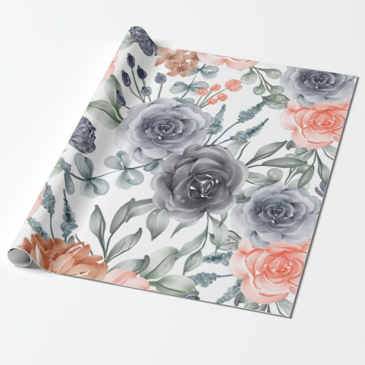 Papier Cadeau gris floral tendance (Déroulé)