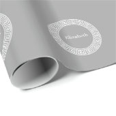 Papier Cadeau Gris foncé blanc clé grecque cadre Rnd initial Mon (Coin rond)
