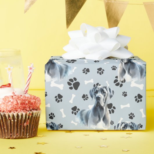 Papier Cadeau Gris grand chien Danse Portrait Empreinte de patte (Fête d'anniversaire)