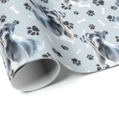 Papier Cadeau Gris grand chien Danse Portrait Empreinte de patte (Coin rond)