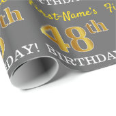 Papier Cadeau Gris, imitation de l'aspect or "48e ANNIVERSAIRE" (Coin rond)