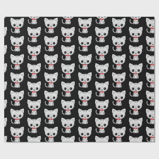 Papier Cadeau Gris kitty sur noir (Plat)