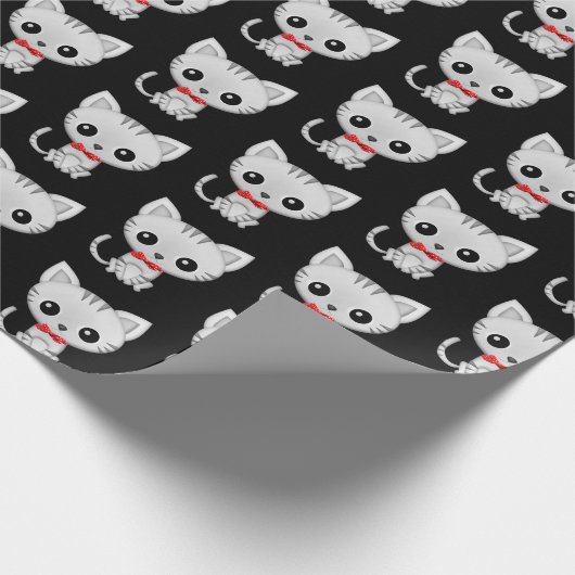 Papier Cadeau Gris kitty sur noir (Coin)