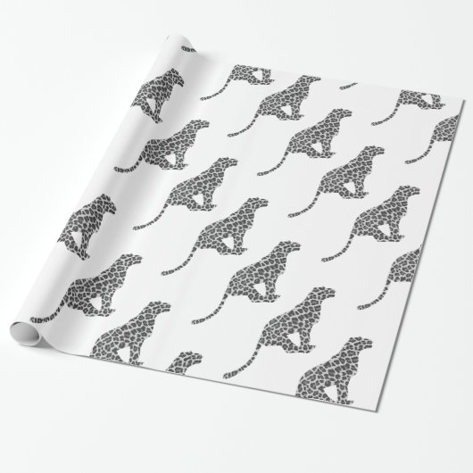 Papier Cadeau Gris léopard et silhouette gris clair (Déroulé)