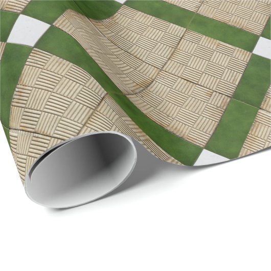 Papier Cadeau Gris méditerranéen en céramique de vert de tuiles (Coin rond)