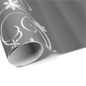 Papier Cadeau Gris métallique, Fils blancs Noël (Coin rond)