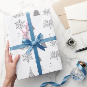 Papier Cadeau Gris moderne Arbre de Noël et flocons de neige Cad