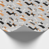 Papier Cadeau Gris Motif de Corgi (Coin)