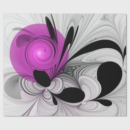 Papier Cadeau Gris Noir Abstrait Avec Art Fractal Magenta (Plat)