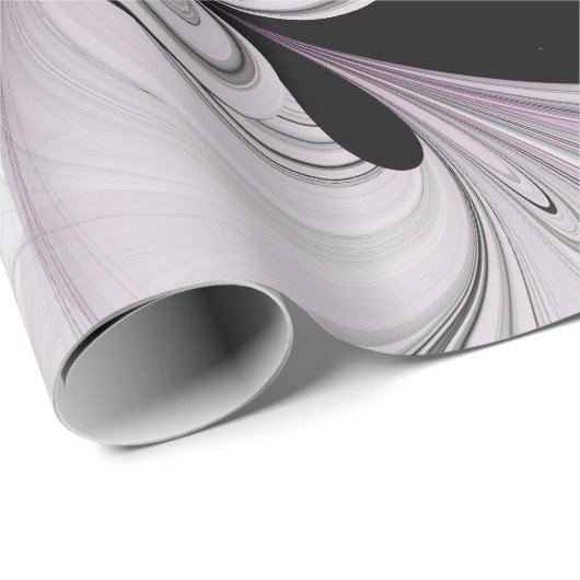 Papier Cadeau Gris Noir Abstrait Avec Art Fractal Magenta (Coin rond)