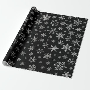 Papier Cadeau Gris noir et argenté du flocon de neige moderne 2