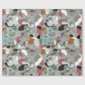 Papier Cadeau Gris Noir Rouge Floral Hiver Magnolia (Plat)