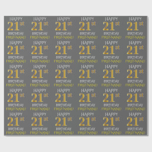 Papier Cadeau Gris, or "JOYEUX 21ème ANNIVERSAIRE " de Faux