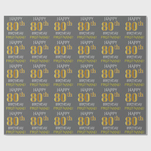 Papier Cadeau Gris, or "JOYEUX quatre-vingtième ANNIVERSAIRE "