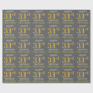 Papier Cadeau Gris, or "JOYEUX trente-troisième ANNIVERSAIRE "