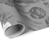 Papier Cadeau Gris romantique de pivoine blanche (Coin rond)