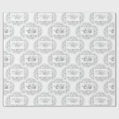 Papier Cadeau Gris romantique et blanc gravé floral (Plat)