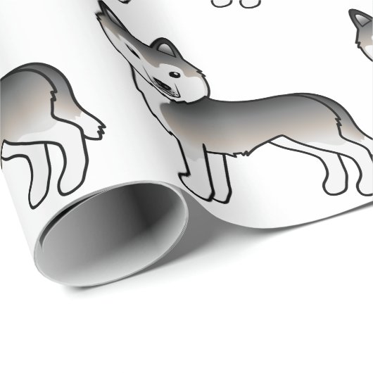 Papier Cadeau Gris Sibérie Husky Cute Chien Motif (Coin rond)