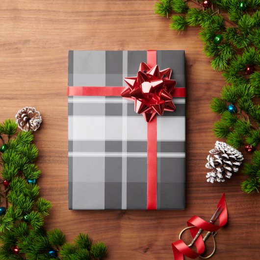 Papier Cadeau Gris sur plaid gris (Cadeau de vacances)