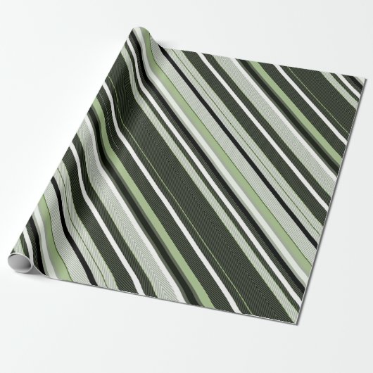 Papier Cadeau Gris, vert, rayures blanches. (Déroulé)