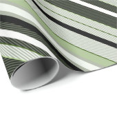 Papier Cadeau Gris, vert, rayures blanches. (Coin rond)
