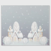 Papier cadeau gris violet maison de neige (Plat)