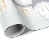 Papier cadeau gris violet maison de neige (Coin rond)