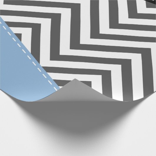 Papier Cadeau Gris Zigzag, Gris Chevron, Motif Zigzag, Bleu (Coin)