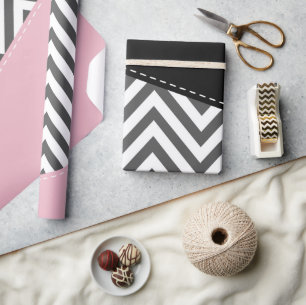 Papier Cadeau Gris Zigzag, Gris Chevron, Motif Zigzag, Rose