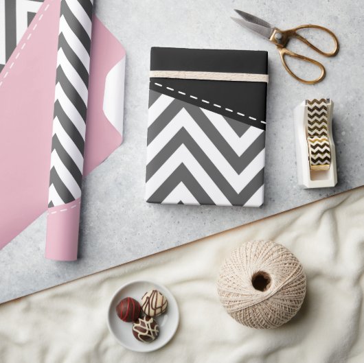 Papier Cadeau Gris Zigzag, Gris Chevron, Motif Zigzag, Rose (Artisanat)