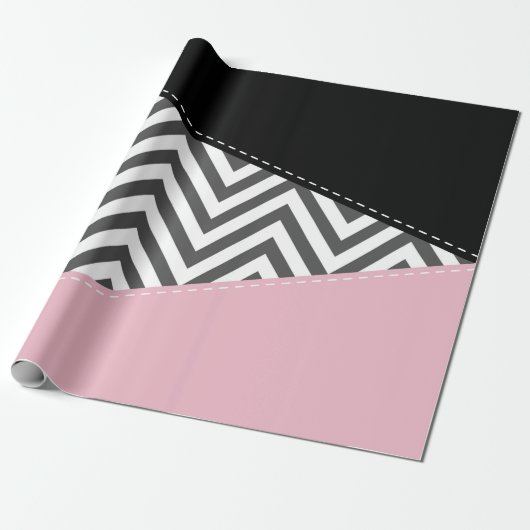Papier Cadeau Gris Zigzag, Gris Chevron, Motif Zigzag, Rose (Déroulé)