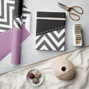 Papier Cadeau Gris Zigzag, Gris Chevron, Motif Zigzag, Violet