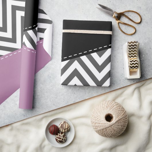Papier Cadeau Gris Zigzag, Gris Chevron, Motif Zigzag, Violet (Artisanat)