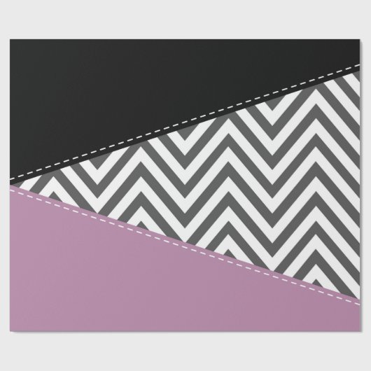 Papier Cadeau Gris Zigzag, Gris Chevron, Motif Zigzag, Violet (Plat)