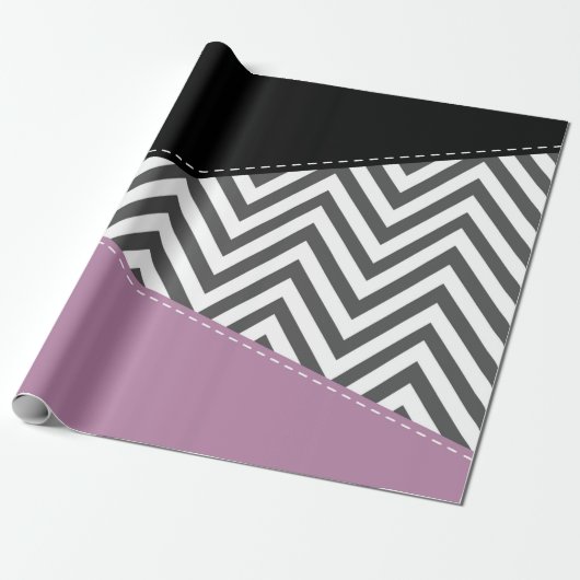 Papier Cadeau Gris Zigzag, Gris Chevron, Motif Zigzag, Violet (Déroulé)