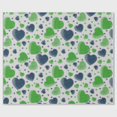 Papier Cadeau Gritty Love coeurs vert et bleu (Plat)