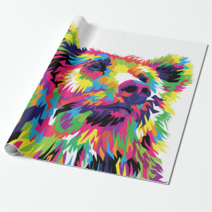 Papier Cadeau Grizzly ours coloré pop art abstrait