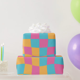 Papier Cadeau Groovy Daisy Floral Damier, Y2K 90s Emballage
