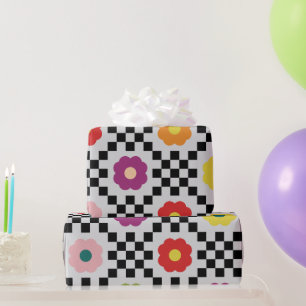 Papier Cadeau Groovy Girly Psychédélique Damier, Y2K Emballage