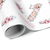 Papier Cadeau Gros 1er anniversaire fille photo Collage Fleur ro (Coin rond)