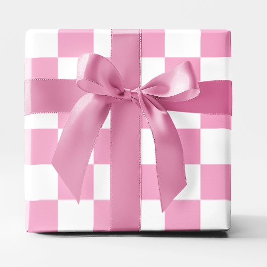 Papier Cadeau Gros À damiers rose pâle et blanc